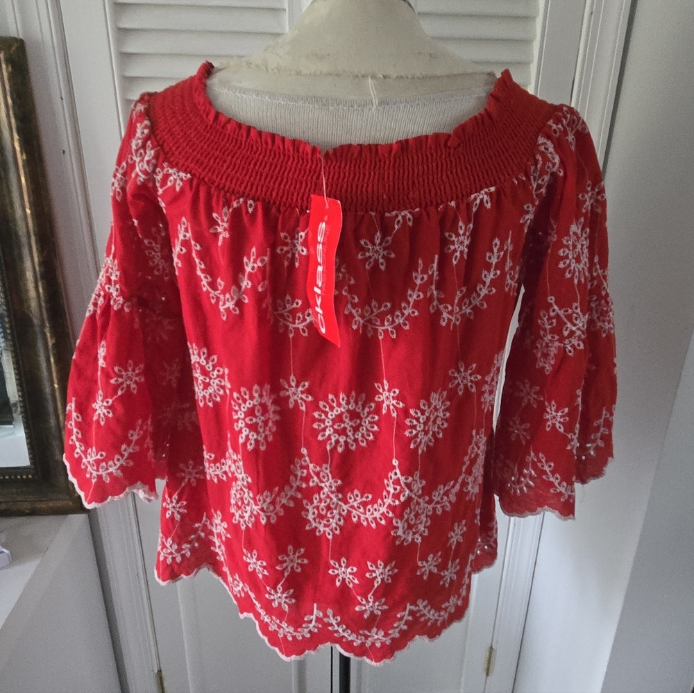 CKlass Red Embroidered Peasant Top NWT - Picture 7 of 9